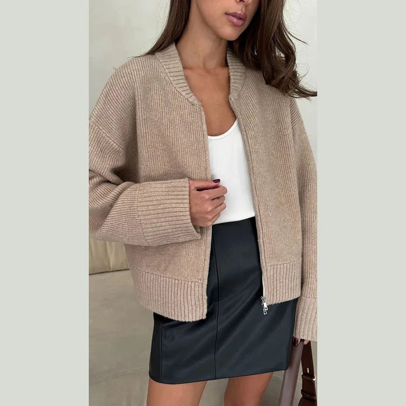 Amelie | Elegante Strickjacke Damen lang mit Reißverschluss