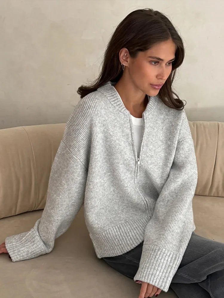 Amelie | Elegante Strickjacke Damen lang mit Reißverschluss