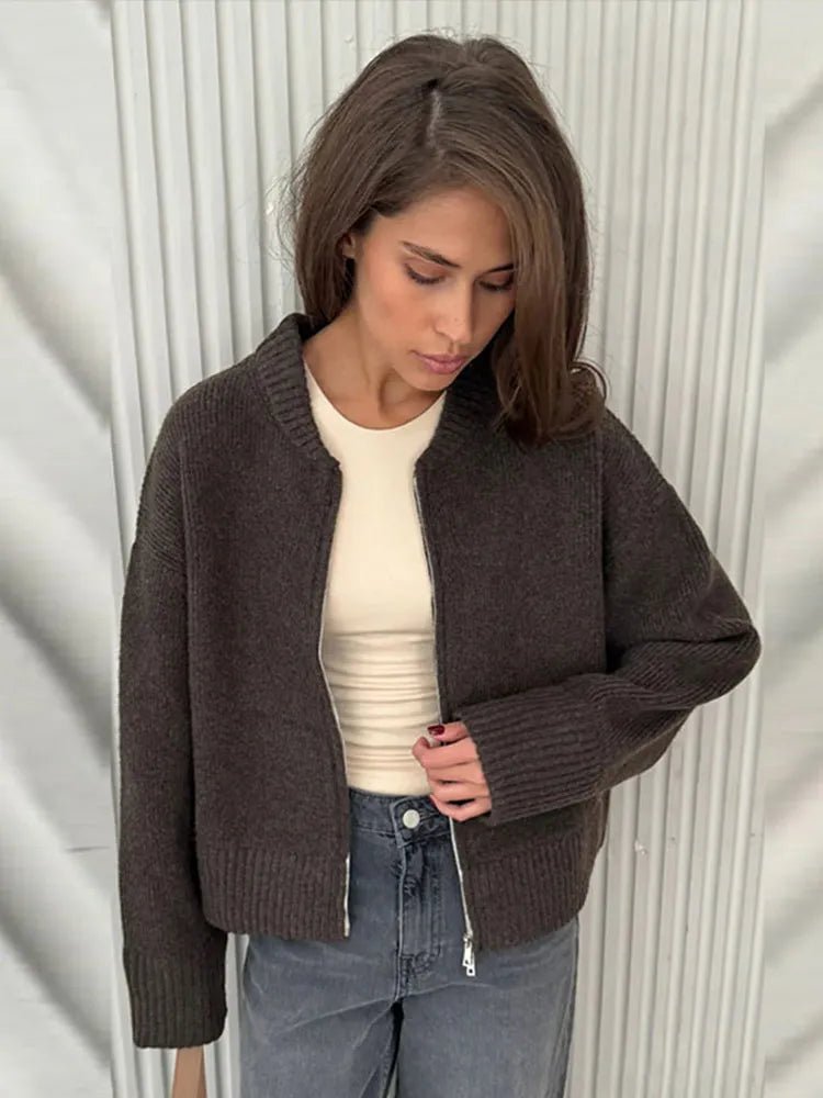Amelie | Elegante Strickjacke Damen lang mit Reißverschluss