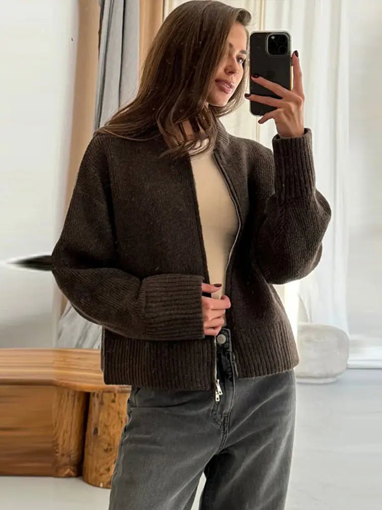 Amelie | Elegante Strickjacke Damen lang mit Reißverschluss