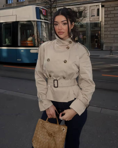 Amelie | Eleganter Kurzer Trenchcoat für Damen Schwarz