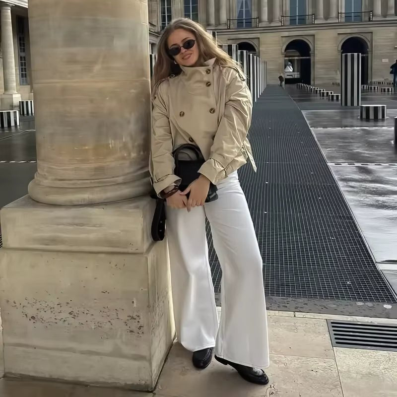 Amelie | Eleganter Kurzer Trenchcoat für Damen Schwarz