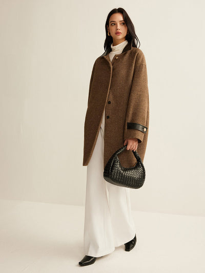 Clara | Eleganter Damenmantel mit Lederakzenten Winter