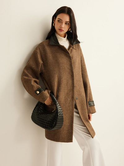 Clara | Eleganter Damenmantel mit Lederakzenten Winter