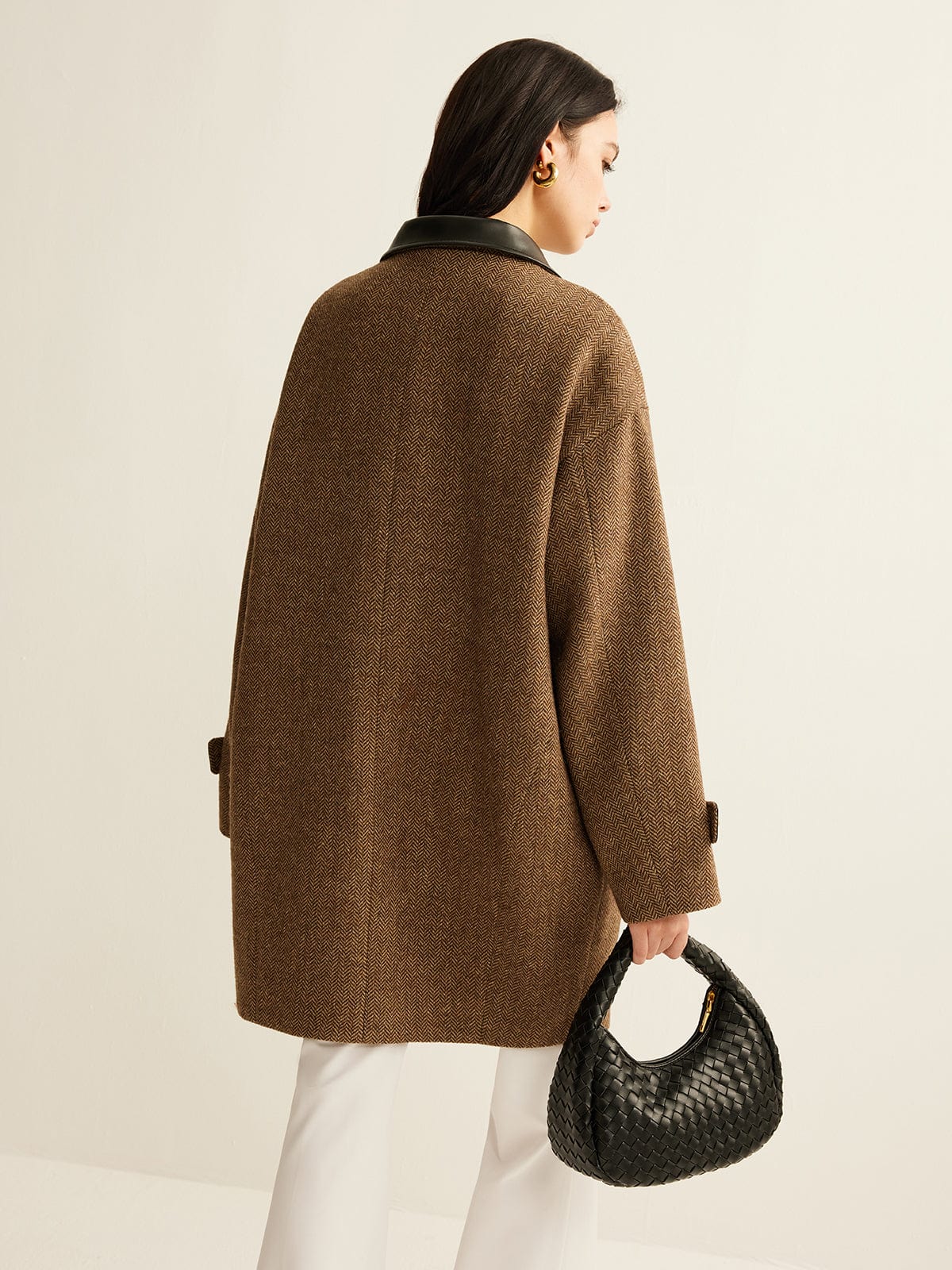 Clara | Eleganter Damenmantel mit Lederakzenten Winter