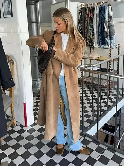 Elena | Eleganter Wildleder-Trenchcoat für Damen Herbst