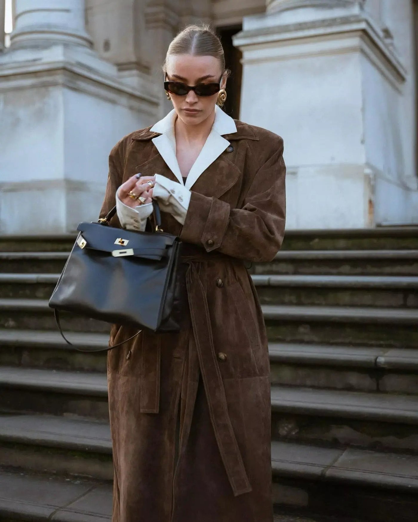 Ella | Eleganter Leder Trenchcoat für Damen Beige