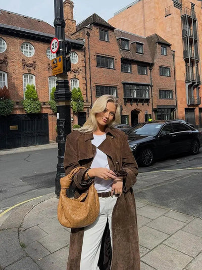 Ella | Eleganter Leder Trenchcoat für Damen Beige