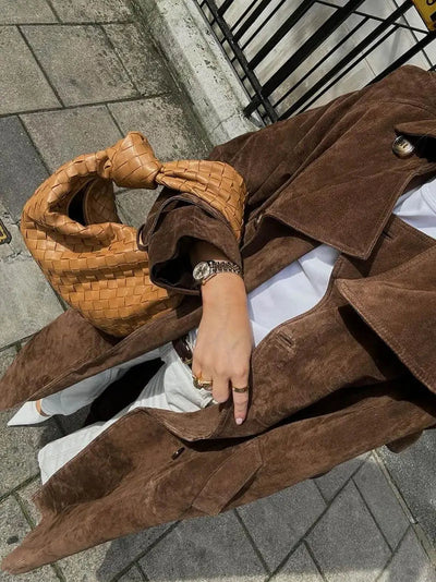 Ella | Eleganter Leder Trenchcoat für Damen Beige
