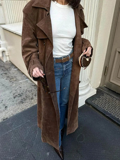 Ella | Eleganter Leder Trenchcoat für Damen Beige