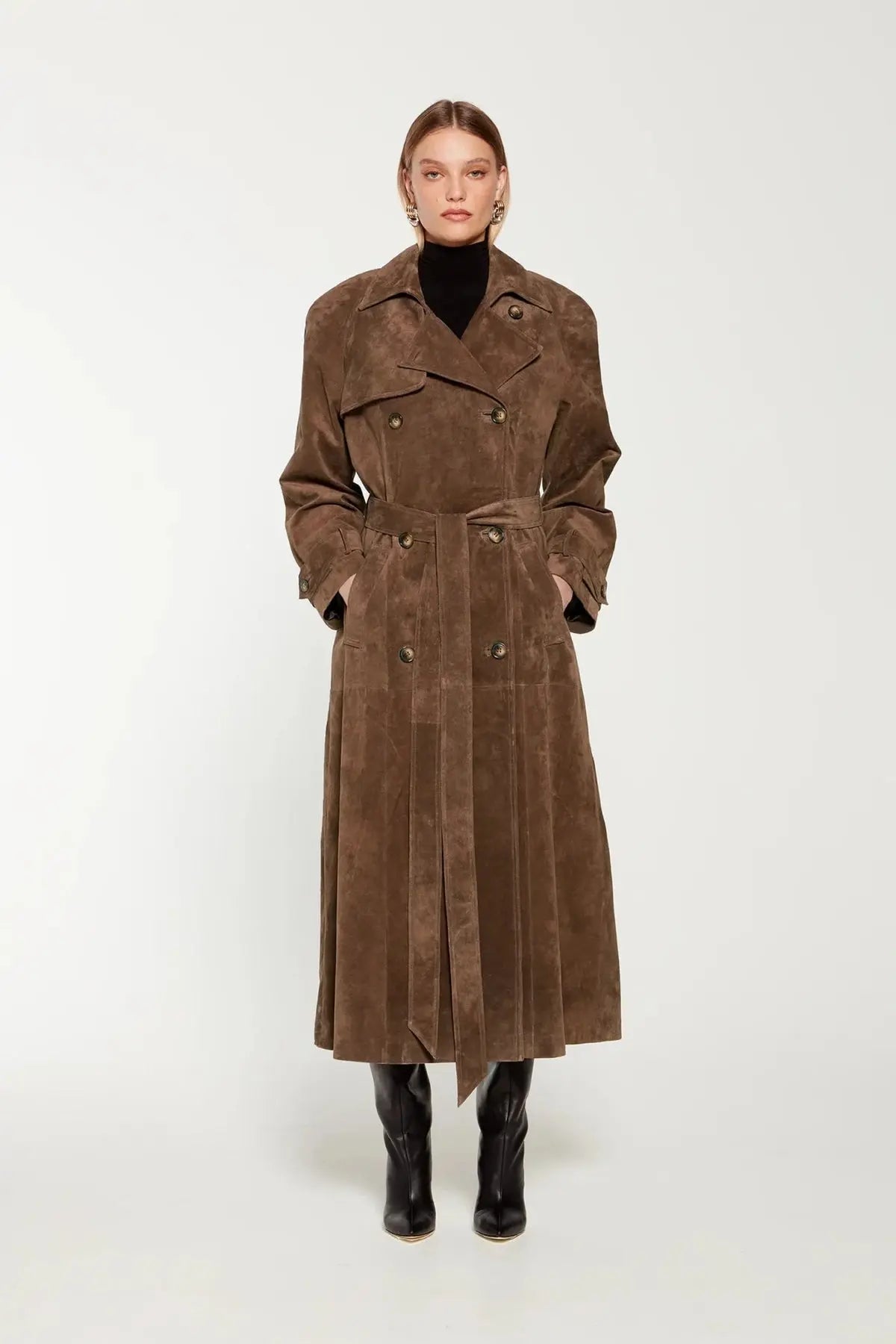 Ella | Eleganter Leder Trenchcoat für Damen Beige