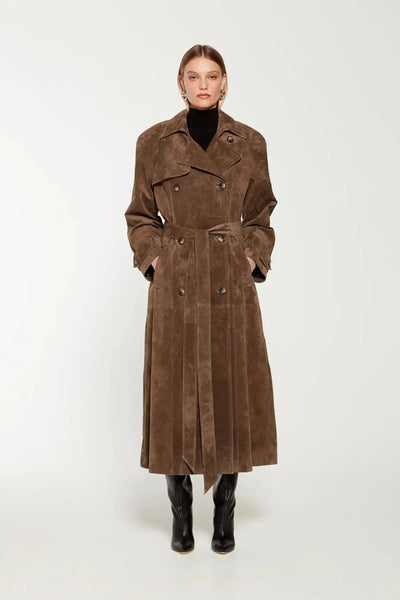 Ella | Eleganter Leder Trenchcoat für Damen Beige