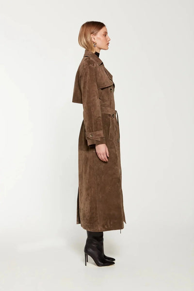 Ella | Eleganter Leder Trenchcoat für Damen Beige