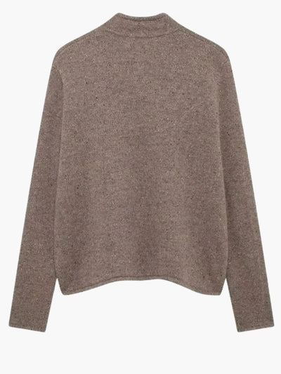 Irma | Elegante Strickjacke für Damen lang mit hohem Kragen
