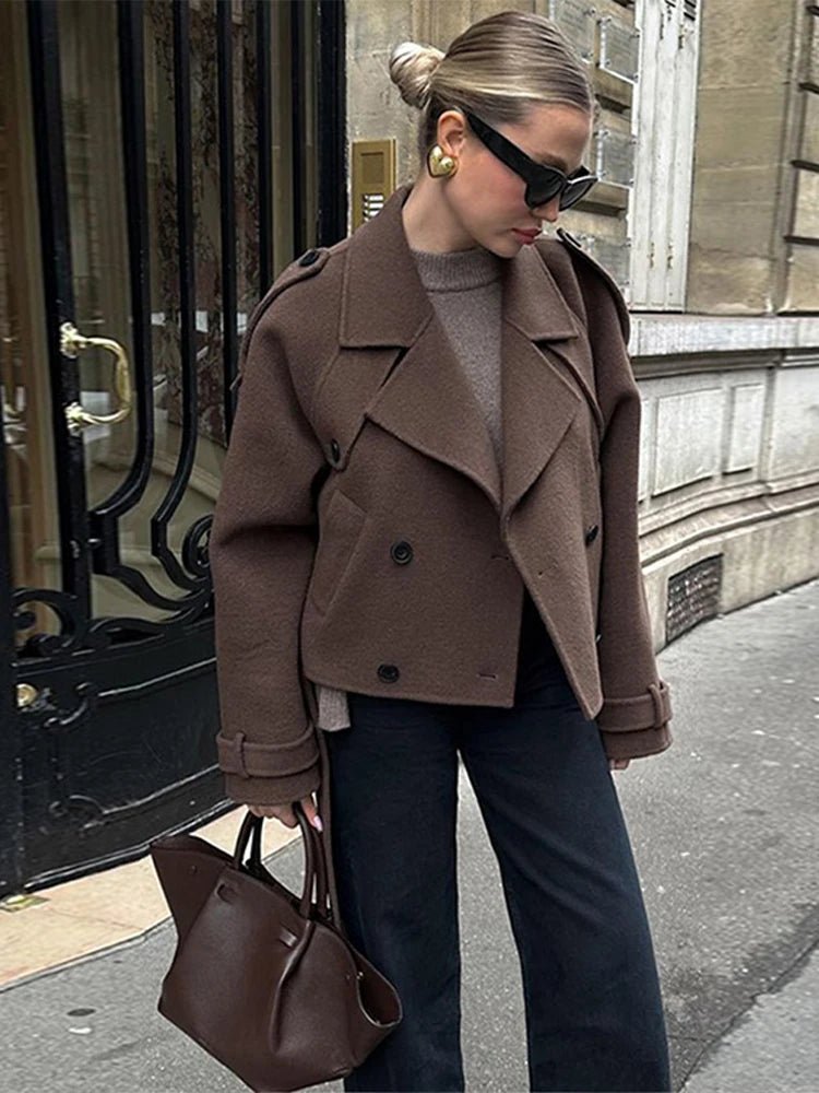 Katrina | Eleganter Kurzer Trenchcoat für Damen schwarz