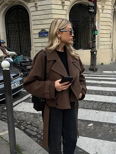 Katrina | Eleganter Kurzer Trenchcoat für Damen schwarz