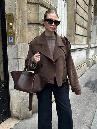 Katrina | Eleganter Kurzer Trenchcoat für Damen schwarz