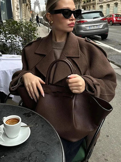 Katrina | Eleganter Kurzer Trenchcoat für Damen schwarz