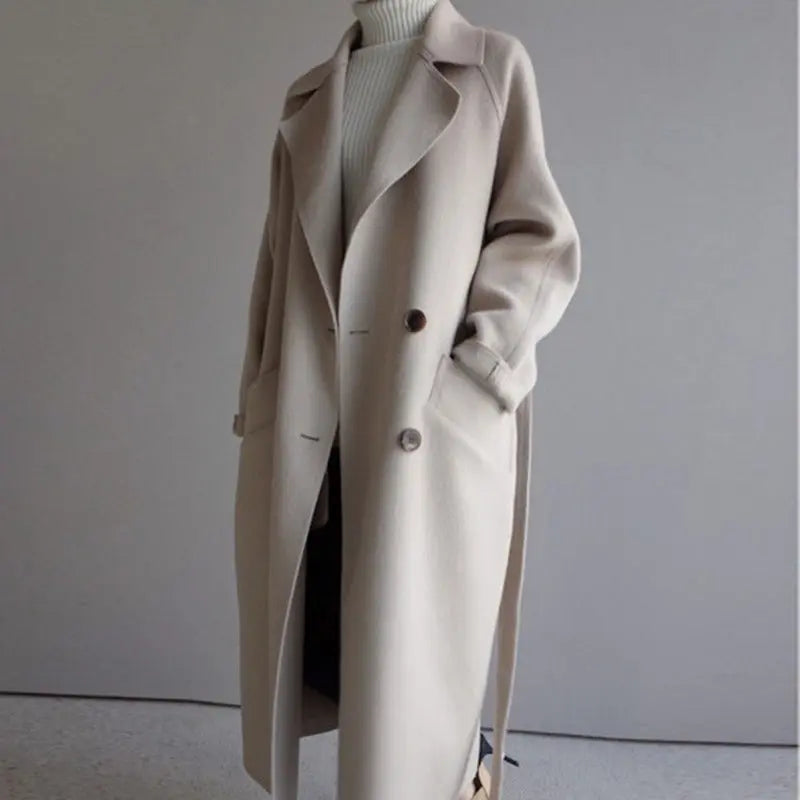 Luré | Eleganter Wollmantel Damen Winter beige lang