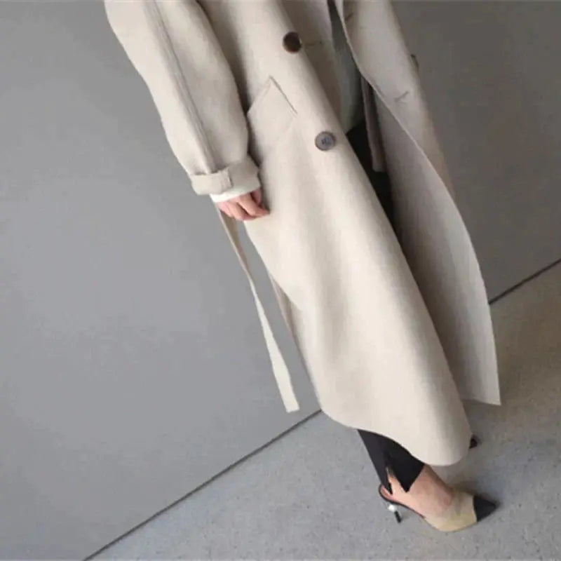 Luré | Eleganter Wollmantel Damen Winter beige lang