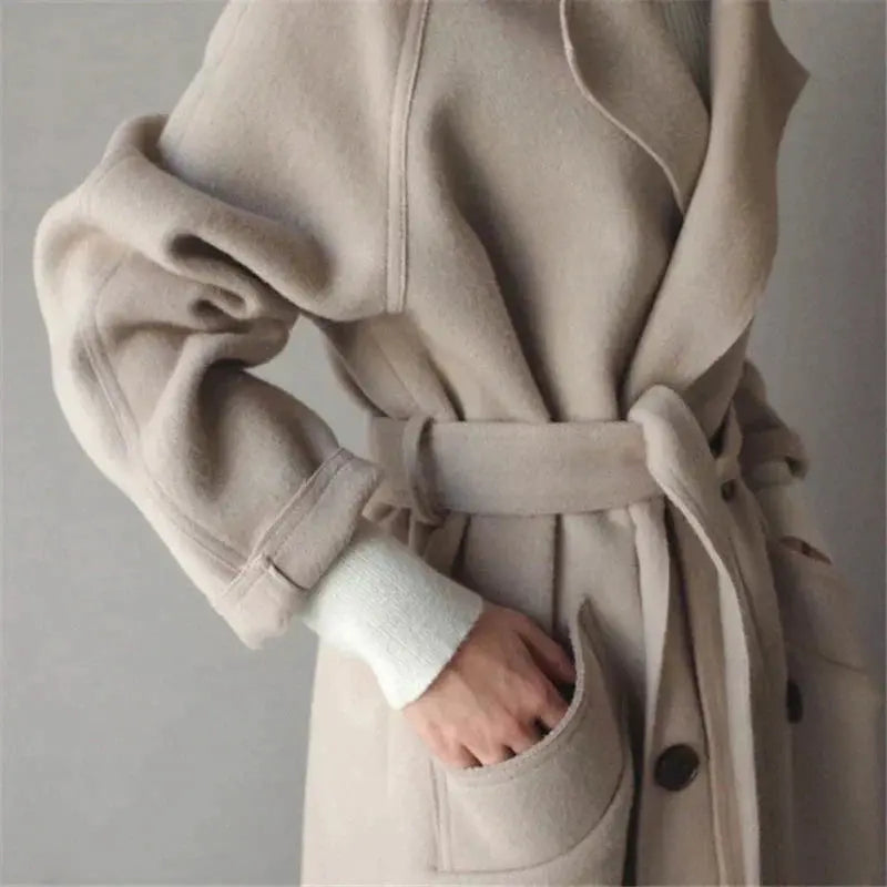 Luré | Eleganter Wollmantel Damen Winter beige lang