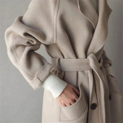 Luré | Eleganter Wollmantel Damen Winter beige lang