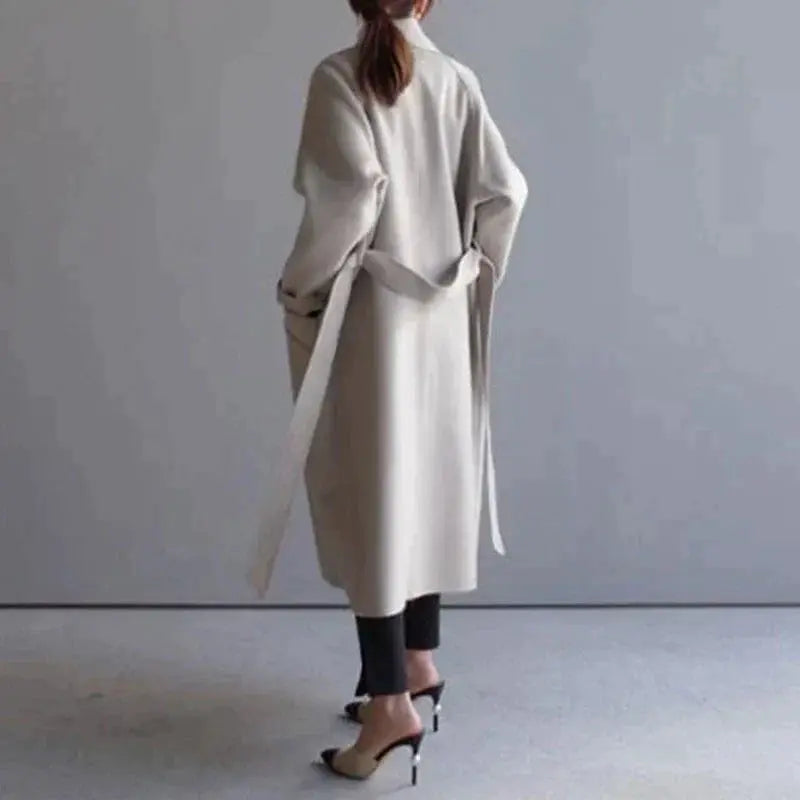 Luré | Eleganter Wollmantel Damen Winter beige lang
