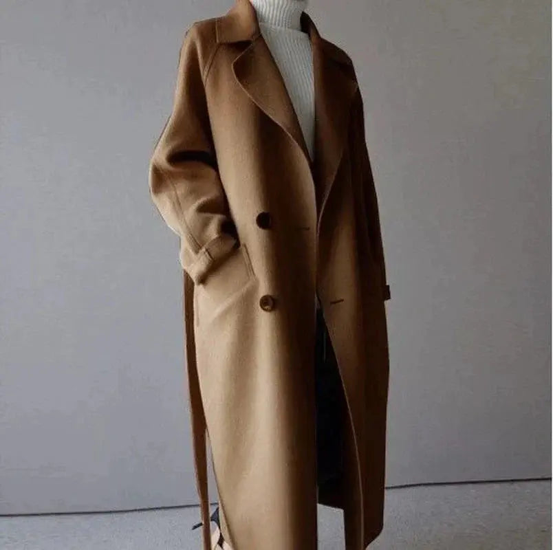 Luré | Eleganter Wollmantel Damen Winter beige lang