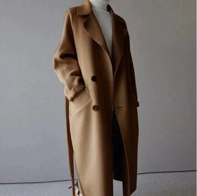 Luré | Eleganter Wollmantel Damen Winter beige lang