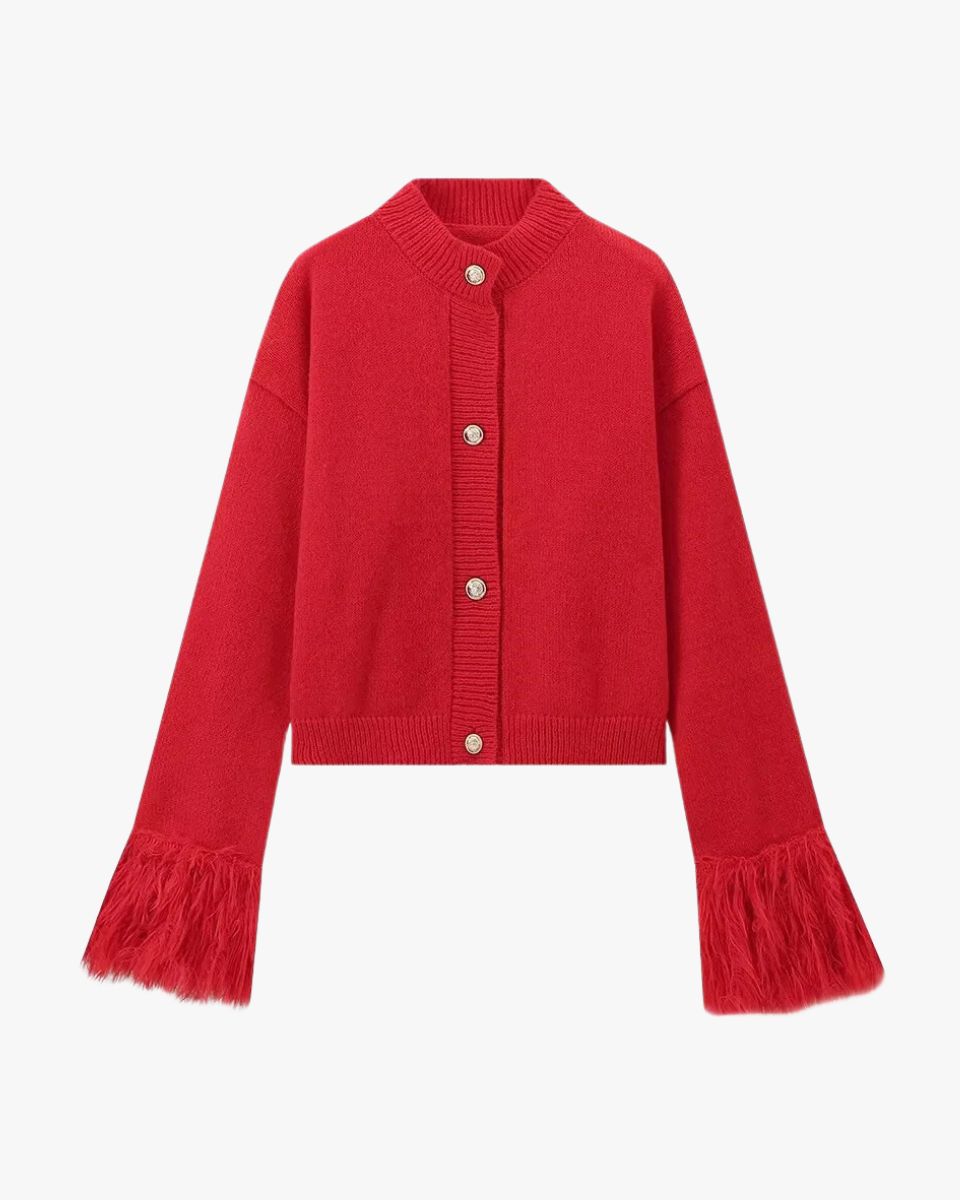 Manon | Elegante Strickjacke für Damen mit Federärmeln