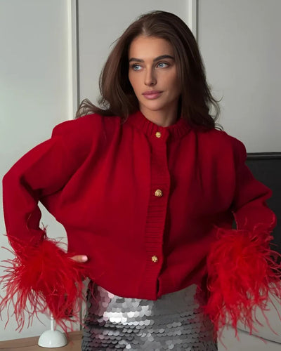 Manon | Elegante Strickjacke für Damen mit Federärmeln